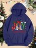 Women’s Merry Christmas Happy World Print Pocket Loose Hoodie