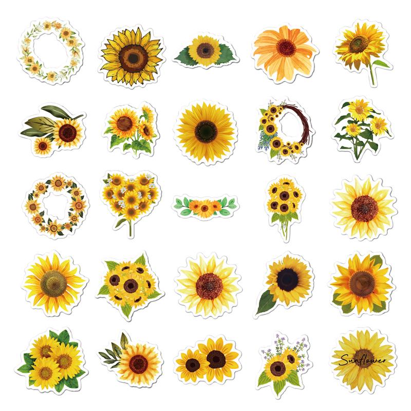 50Pcs Sunflowers Stickers DIY Aesthetic Flowers Vinyl Decals Stickers for Water Bottle Laptop Cup Luggage Flasks Stickers