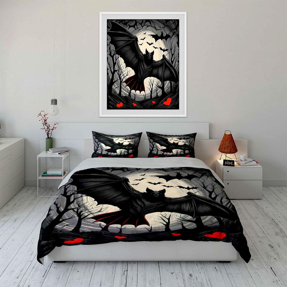 Gothic Bat-Themed Three-Piece Set Kid'S And Adults' Bedroom Decor, Exquisite Three-Piece Bedding Set Gift