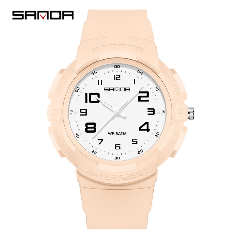 Sanda Trendy Design Soft Student Watch TPU Strap 50M Depth Waterproof Quartz Movement Children Fashion Sports Wrist Watch