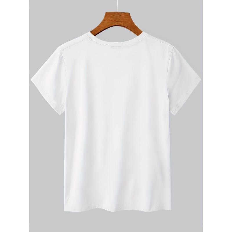 European size Women's Valentine's Day Heart Print T-Shirt - Cute Short Sleeve Round Neck Blouse with Valentine's Heart Lettering