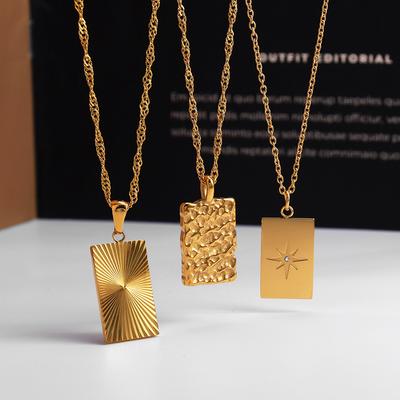 Stern Zirkon Funkelnd Stoßstruktur Rechteck Anhänger Edelstahl Halskette