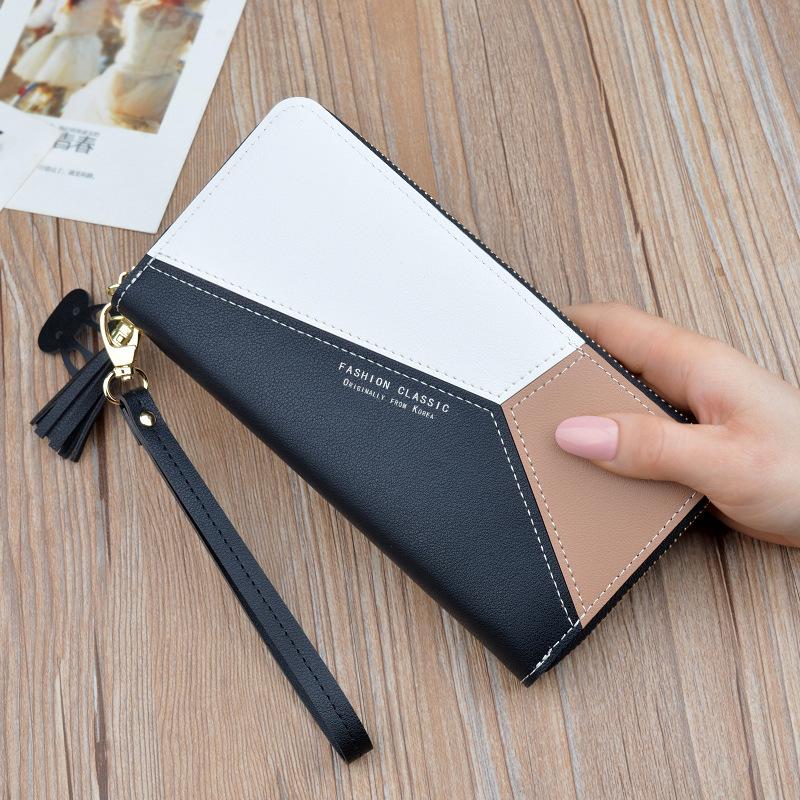 New Women's Wallet Women's Long Clutch Bag Fashionable Contrasting Color Zipper Tassel Large Capacity Wallet Mobile Phone Bag