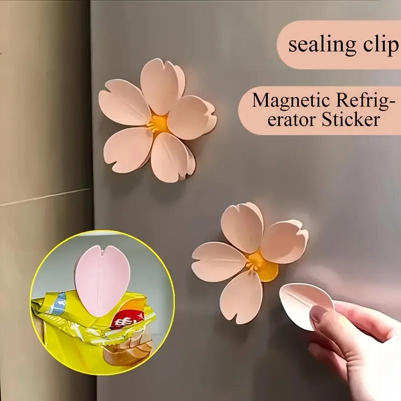 Sakura Magnetický těsnící klip na ledničku, Těsnící klip ve tvaru okvětního lístku, Magnetická samolepka na ledničku, Těsnící klip na svačinu, Květinová dekorace
