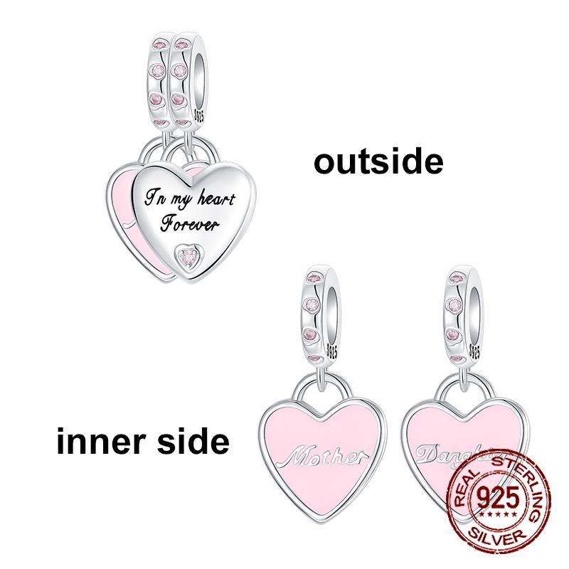 Copper Heart Shaped Daughter Mom Charm Beads Fit 4Mm Hole Diameter Bracelets Fine Diy Mother'S Day Jewelry Gift