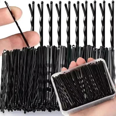 60/600pcs Black Straight Line Hair Clip U-shaped Needle Lady Hairpins Curly Wavy Grips Women Bobby Pins Styling Hair Accessories