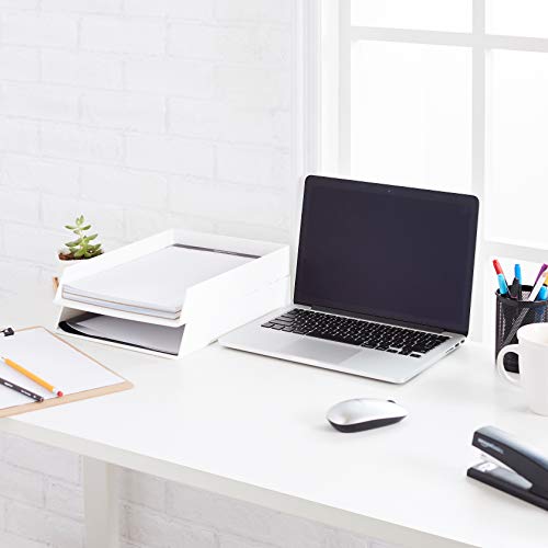 Amazon Basics Letter Tray Storage Plastic Organizer, White, Rectangular, 2-Pack