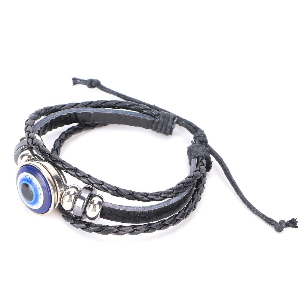 Blue Evil"s Eye Bracelets Turkish Style Adjustable Length HandWoven Leather Men"s Jewelry