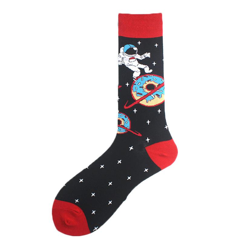 Happy Funny Unisex Painting UFO Astronaut Outer Space Rocket Men Crew Socks Male Boys Streetwear Cotton Causal Skateboard Sox