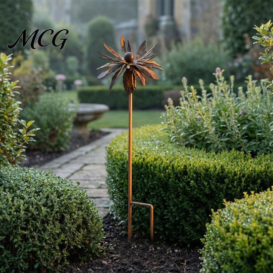 3D Popcorn Flower Decor Vintage Rusty Cornflower Ground Stake, 24 Inch Metal Artistic Wire Art Stake Decor, Rustic Garden Sculptures for Lawns