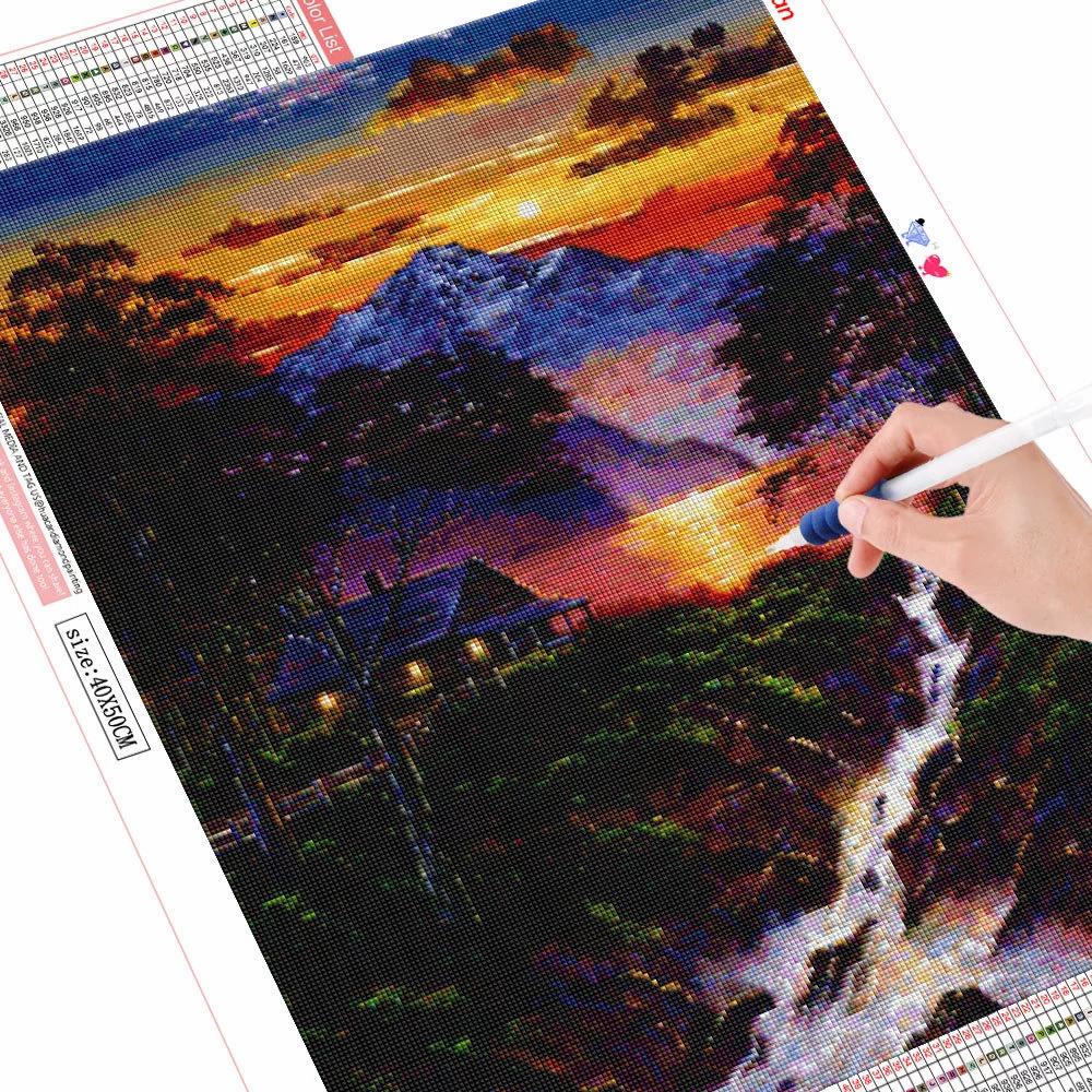5d Diamond Painting Landscape Mountain Diamond Embroidery Sale Sunset River Rhinestones Mosaic Wall Art