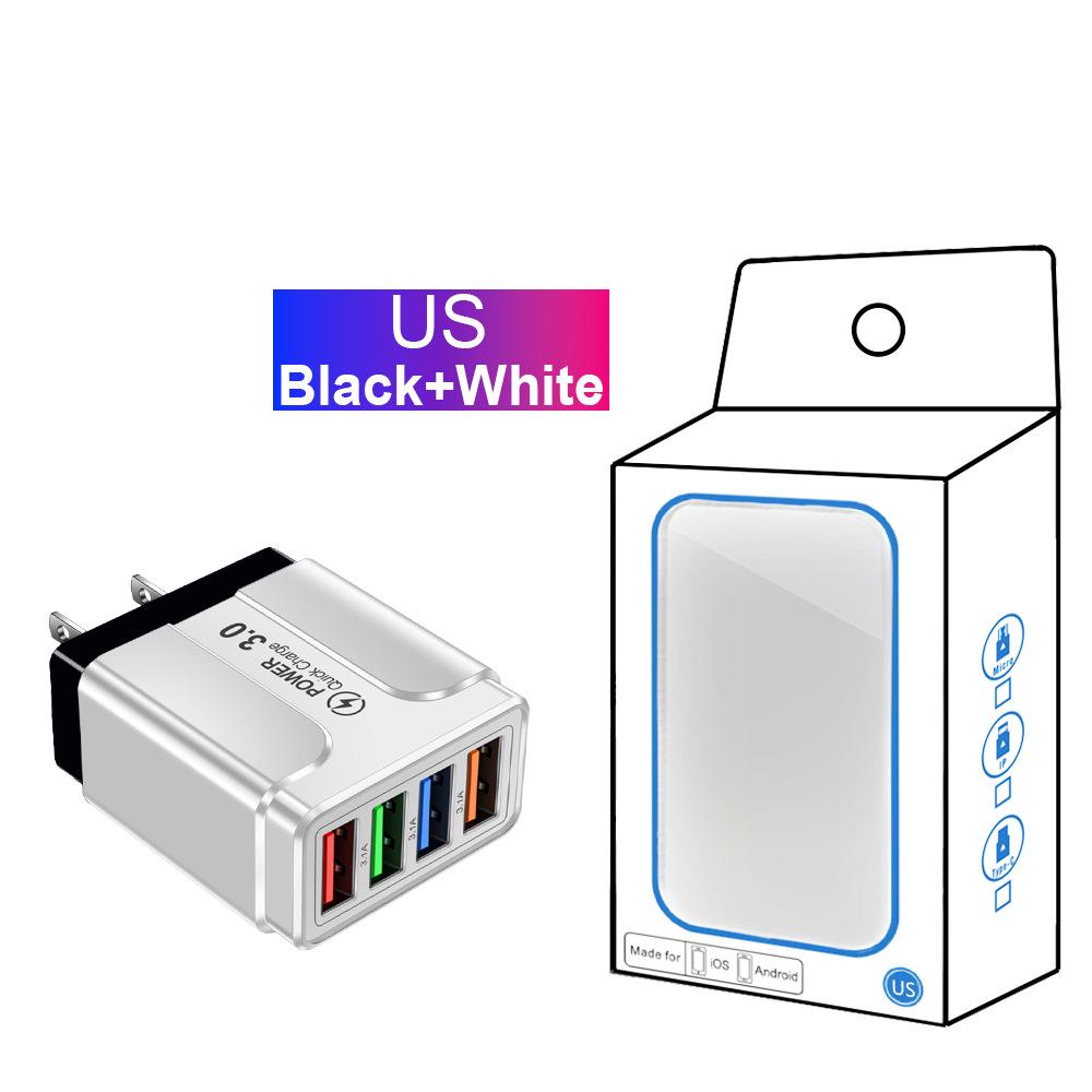 Multi-Standard 4-Port USB Charger: 3A Mobile & Tablet Travel Adapter
