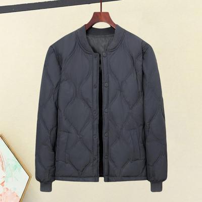 Men Down Coat Stand Collar Long Sleeve Buttons Closure Solid Color Jacket Coat with Side Pockets Outdoor Leisure Bottoming Quilt