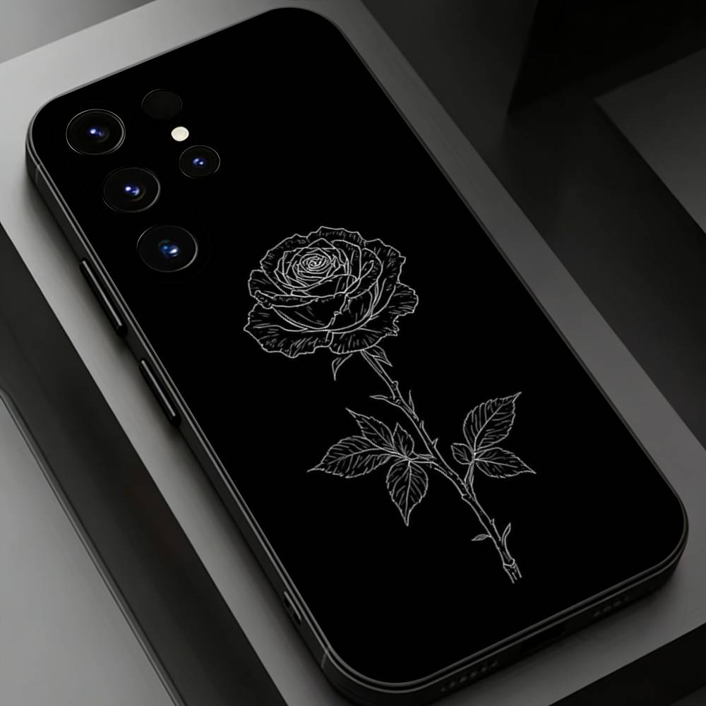 Line Rose Phone Case for Samsung Galaxy S20,23 Ultra S24,22 Plus S25,26,21FE TPU Cover