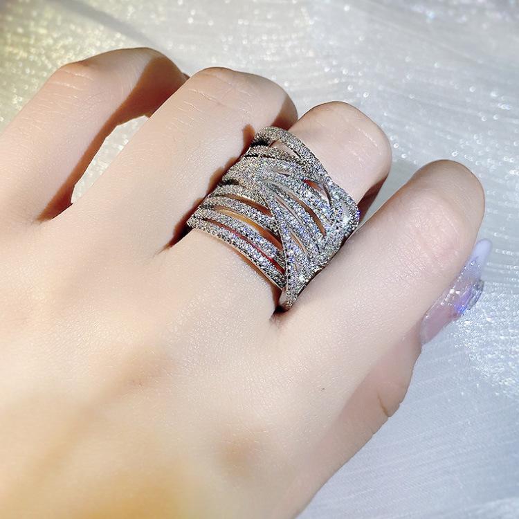 Micro Encrusted Diamond Ring Exaggerated Creative Wide Ring