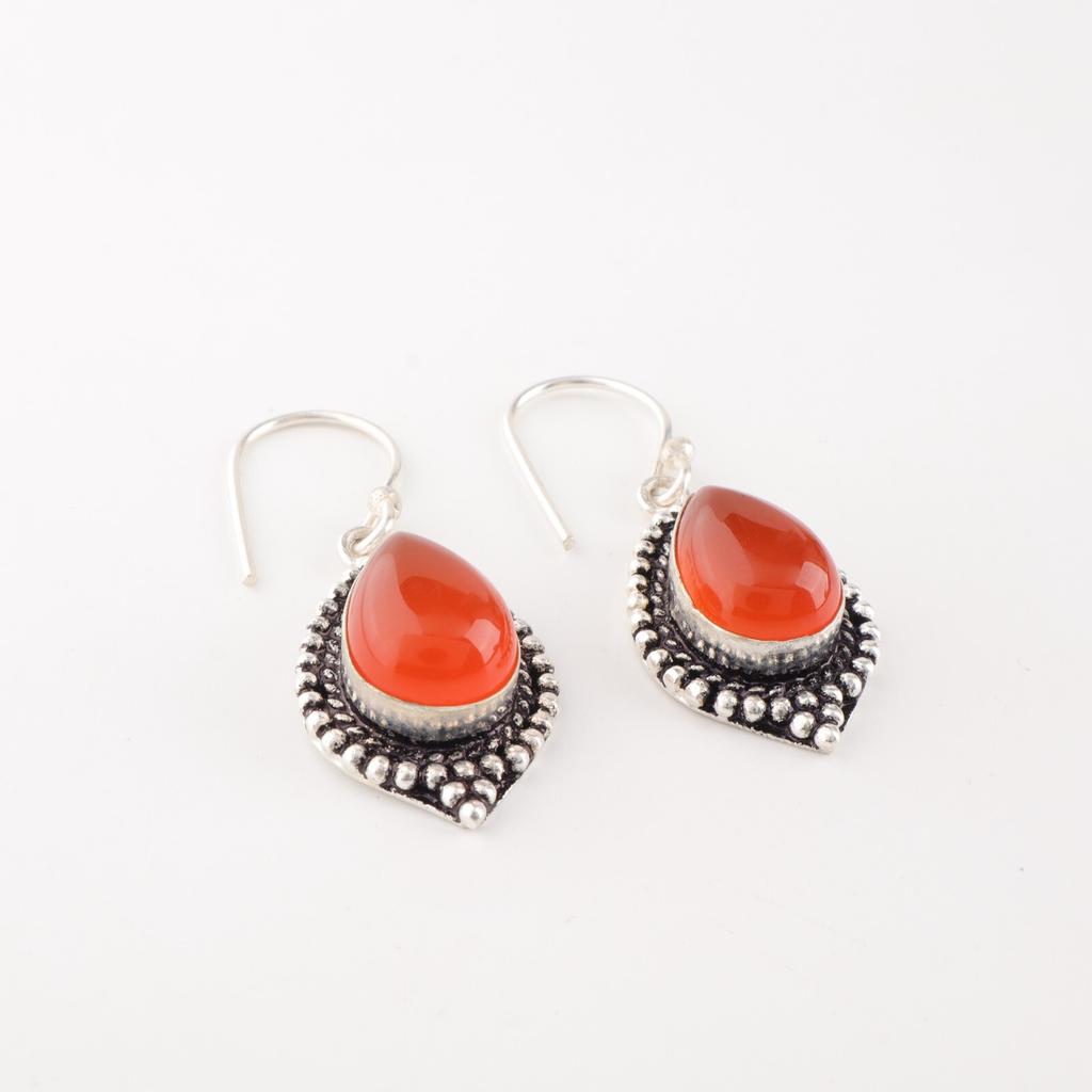 Carnelian Gemstone 925 Sterling Silver Handmade Gift Jewelry Hook Earrings 1.6" EE-164-22