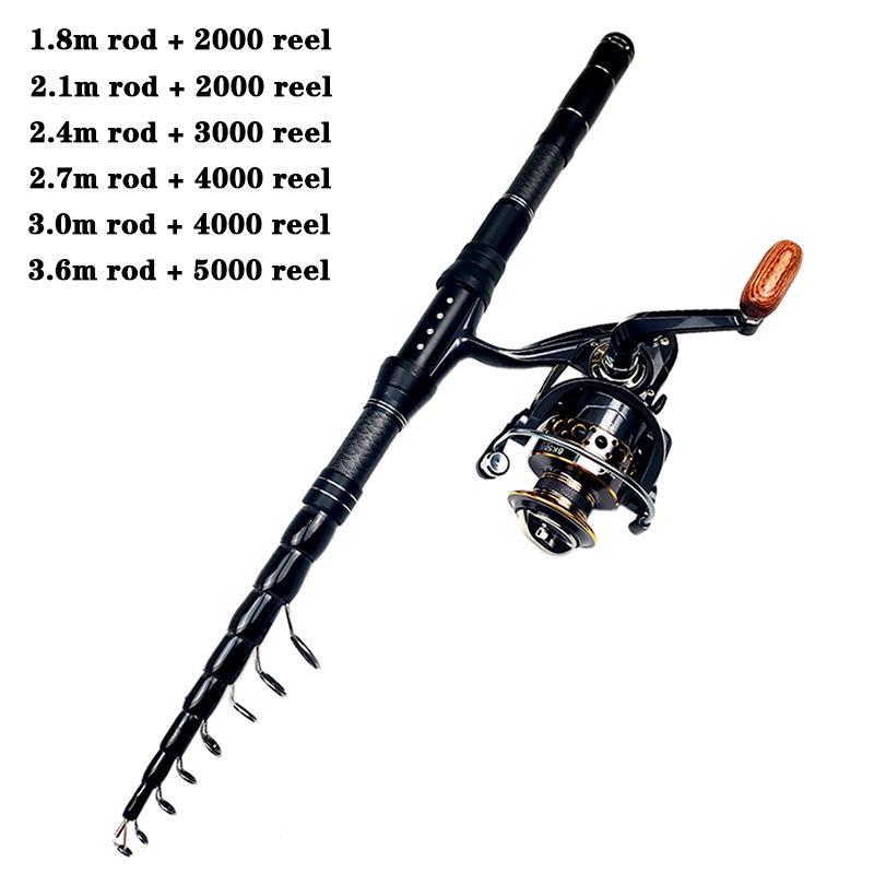Set lansetă telescopică din fibră de carbon pentru pescuit marin cu mulinetă spinning pentru aruncări lungi și geantă