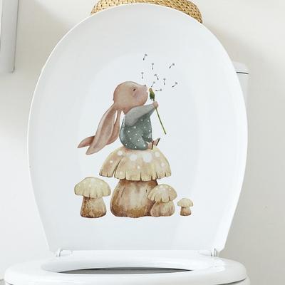 Toilettenaufkleber, lebendige Farben, langlebiger Wandaufkleber, starker Kleber, süßer Kaninchen-Aufkleber für Zuhause