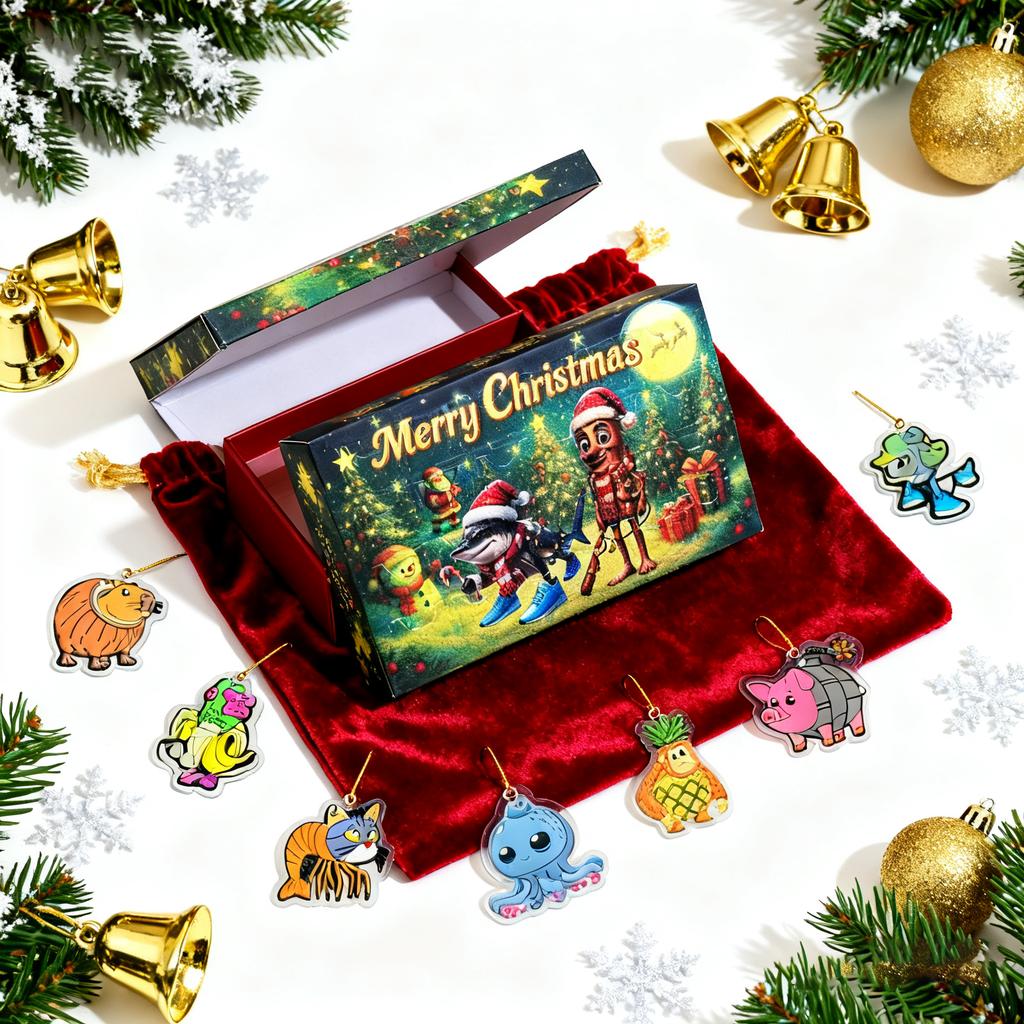 2D Plochý Akrylový Mystery Box 24ks Přívěsek s Krabičkou Letadla Zábavný Vánoční Odpočítávací Kalendář