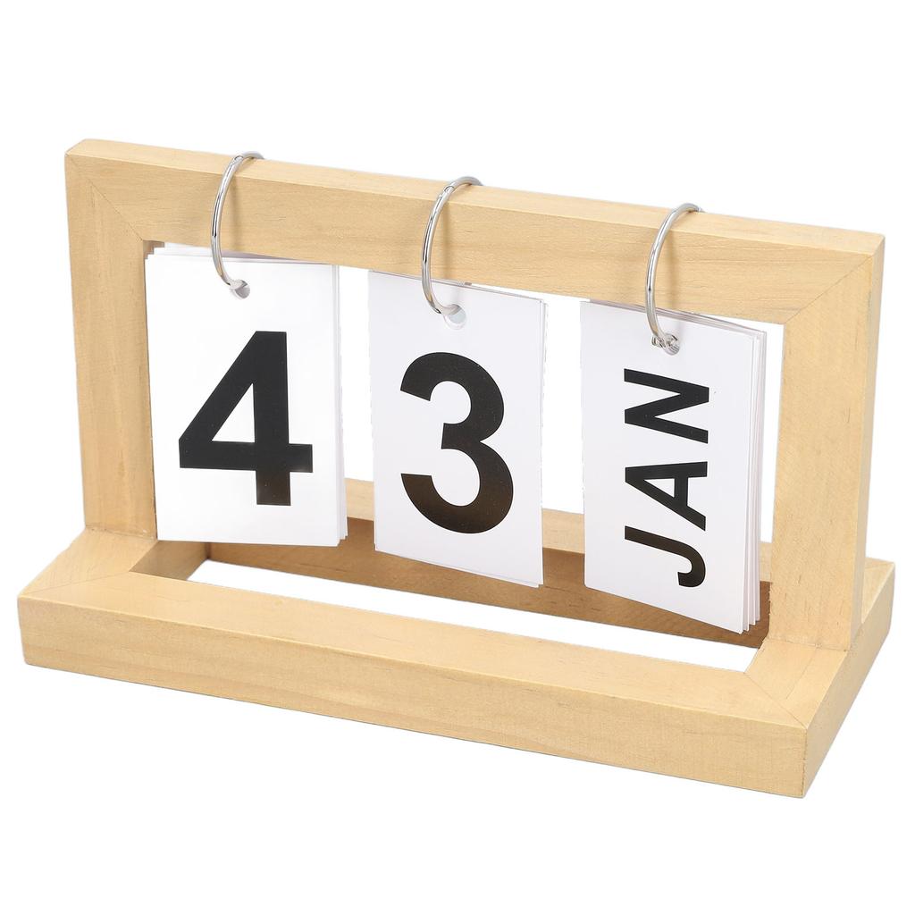 Standing Flip Wooden Desk Calendar Nordic Style Vintage Large Display Wooden Flip Calendar for