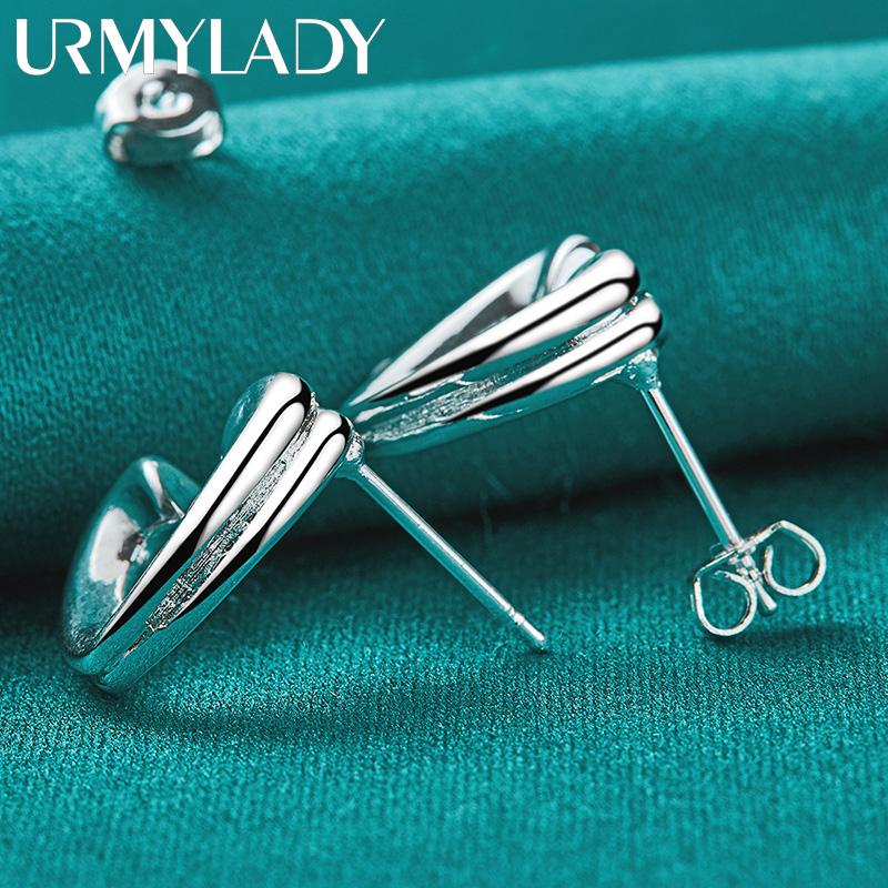 URMYLADY 925 Brincos de Prata Esterlina V Coração Stud Para Mulheres Moda Casamento Noivado Festa Jóias