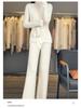 Chic Autumn/Winter Cashmere Two-Piece Set: Women's Loose Knit Sweater & Wide-Leg Tie-Waist Pants