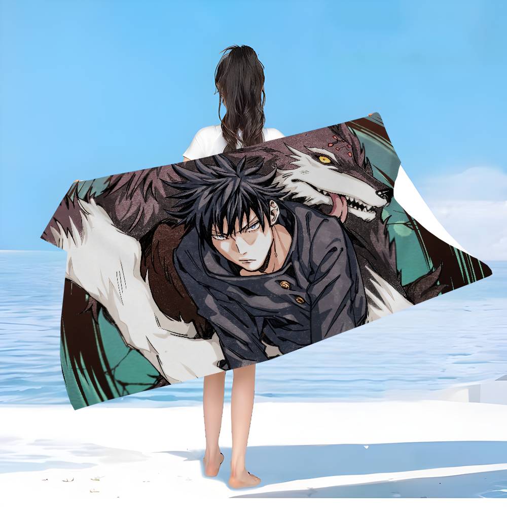 Jujutsu Kaisen Fushiguro Megumi Anime Beach Swimming Towel Soft Absorbent Washcloth Children's Gifts for Kids Travel Camping Gym