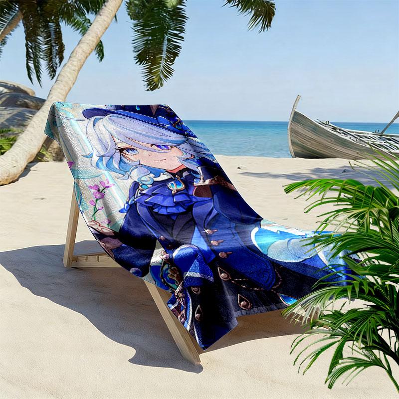 Genshin Print Beach Towel, Large Soft Quick Dry Towel for Beach Camping Swimming
