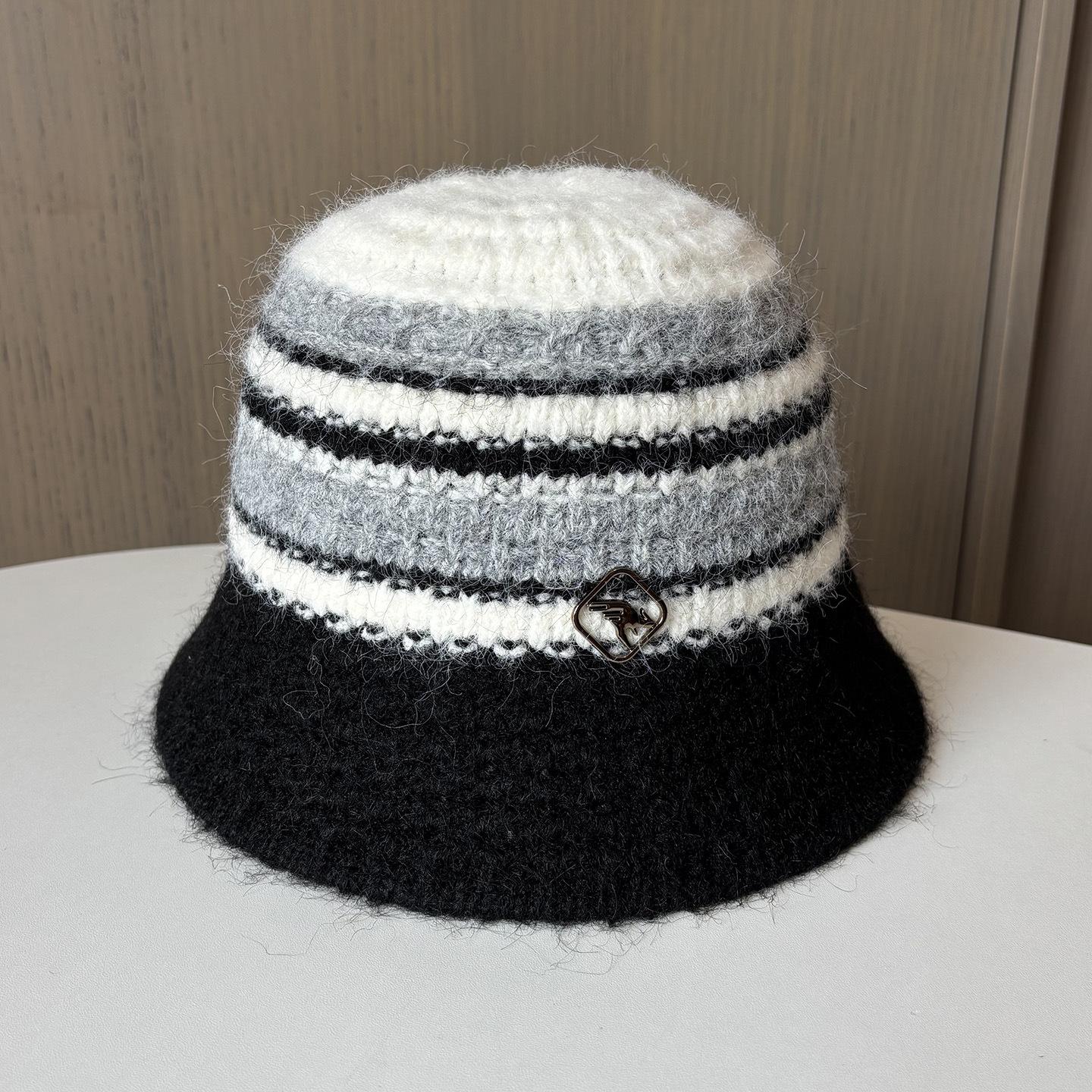 

Knitted Color Matching Bucket Hat Women S Season Warm Wool Hat Temperament Shows Small Face Japanese Bucket Hat Basin Hat One size fits all