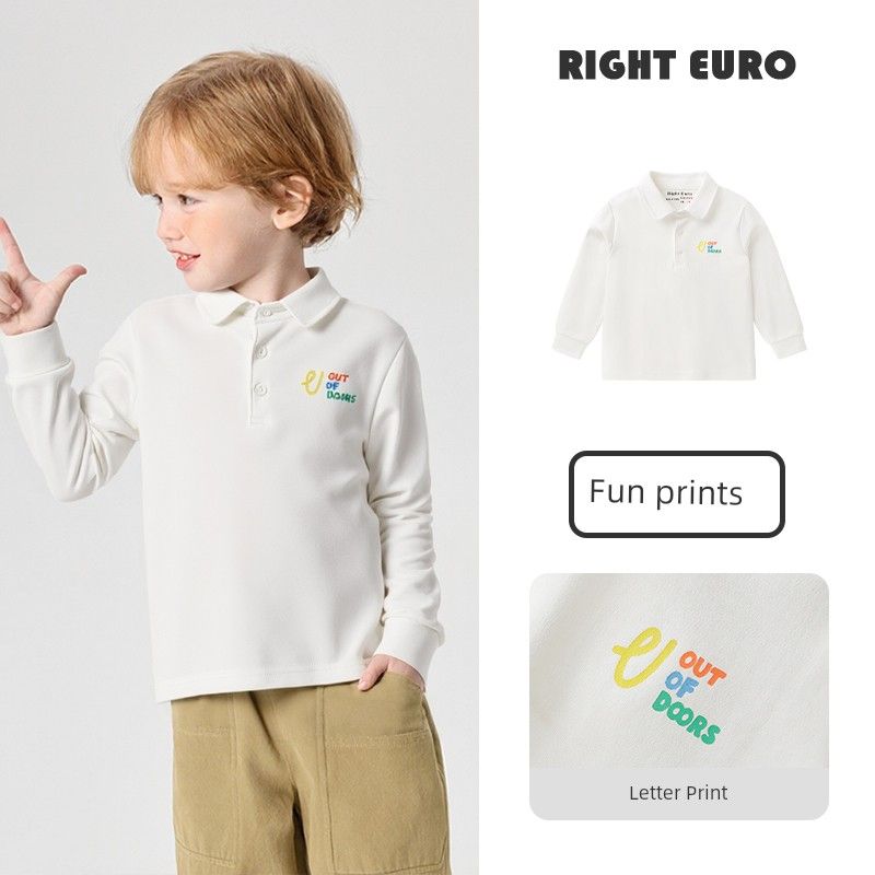 Right European Style Boys T-Shirt, Simple Long-Sleeved Polo Shirt, New Spring and Autumn Children s Clothing, Boys Base Shirt, Baby Top White 120