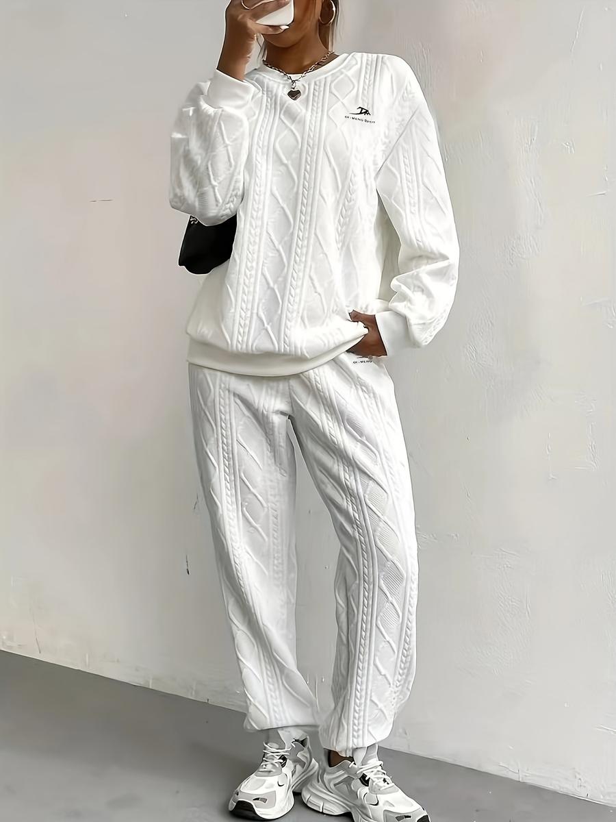 

Autumn Winter New Women s Shawl Patchwork Long Sleeve Crew Neck Top with Wide Leg Pants Set Outfit S белый