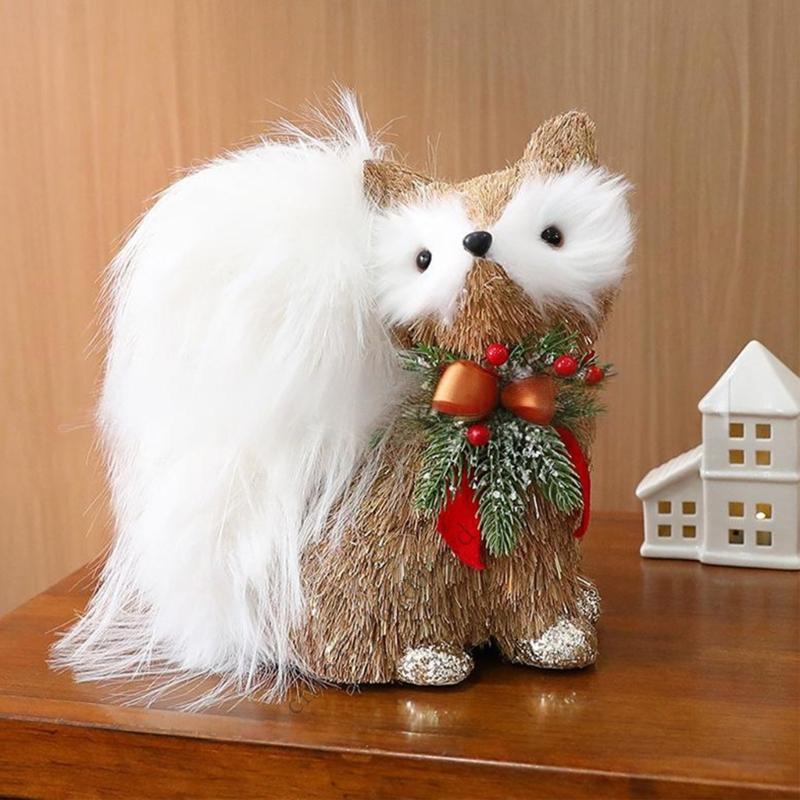 Christmas Handcraft Foxes Squirrel Foam Sculpture Natural Festival Home Decoration for Holiday Tabletop Display P9YB