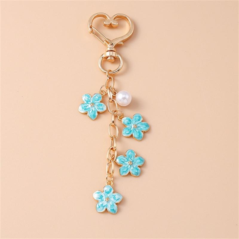 Elegant Pearls And Cherry Blossom Handbag Bag Charm With Heart Clasp Bags Pendant Keyring Decors For Fashionable Women