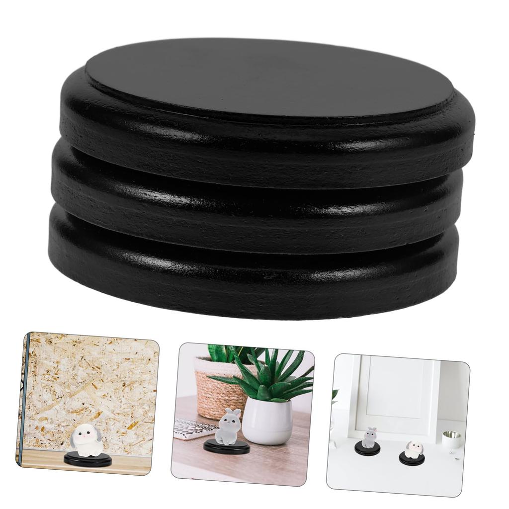 NUOBESTY Wooden Display Set of Round Inch Black Smooth for Miniature Figures and DIY 80g Stands, 3, Base, 3.15 Diameter, Finish, Crafts, Approx.