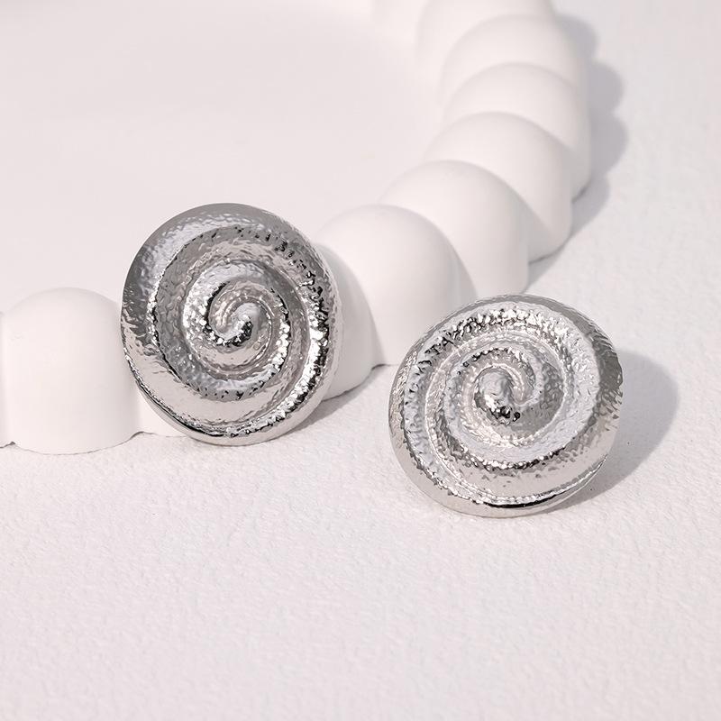 Stainless Steel Hammered Spiral Stud Earrings for Women Lady Classic Simplicity Gold Silver Color Earrings Banquet Jewelry Gifts