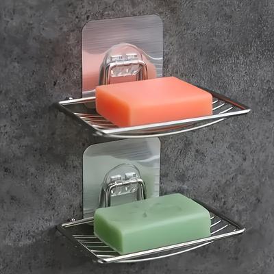 Stainless Steel Wall Mounted Soap Box - No Punching, Space Saving Bathroom and Kitchen Storage Rack with Drainage Channel