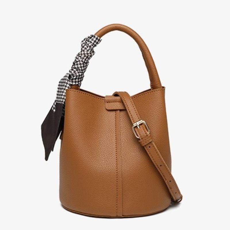 Women's Niche Lychee Pattern Soft Leather Bucket Bag Girls Fashion All-match Portable Vegetable Basket One-shoulder Messenger Bag