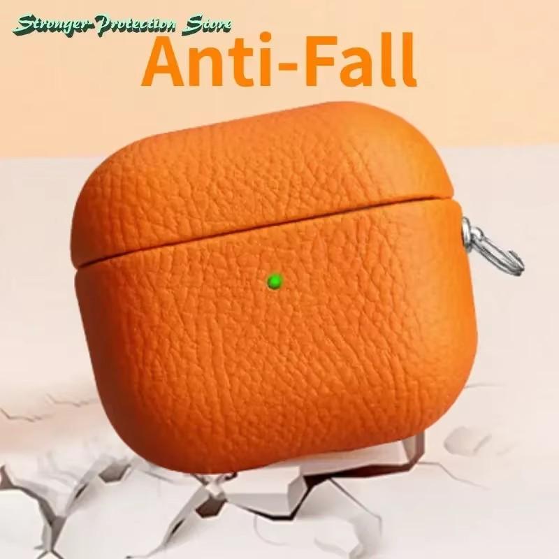 Genuine Leather For AirPods Pro 3 Case AirPods Pro 2 Airpods 4 Airpods 1/2  3 cover Lychee Pattern Cowhide With Buckle
