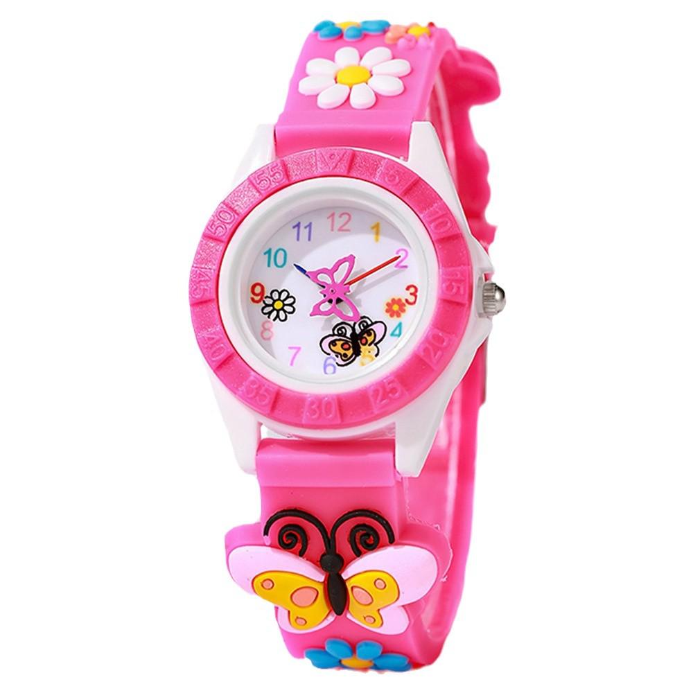 Butterfly Cartoon Girls' Quartz Watch with Silicone Strap