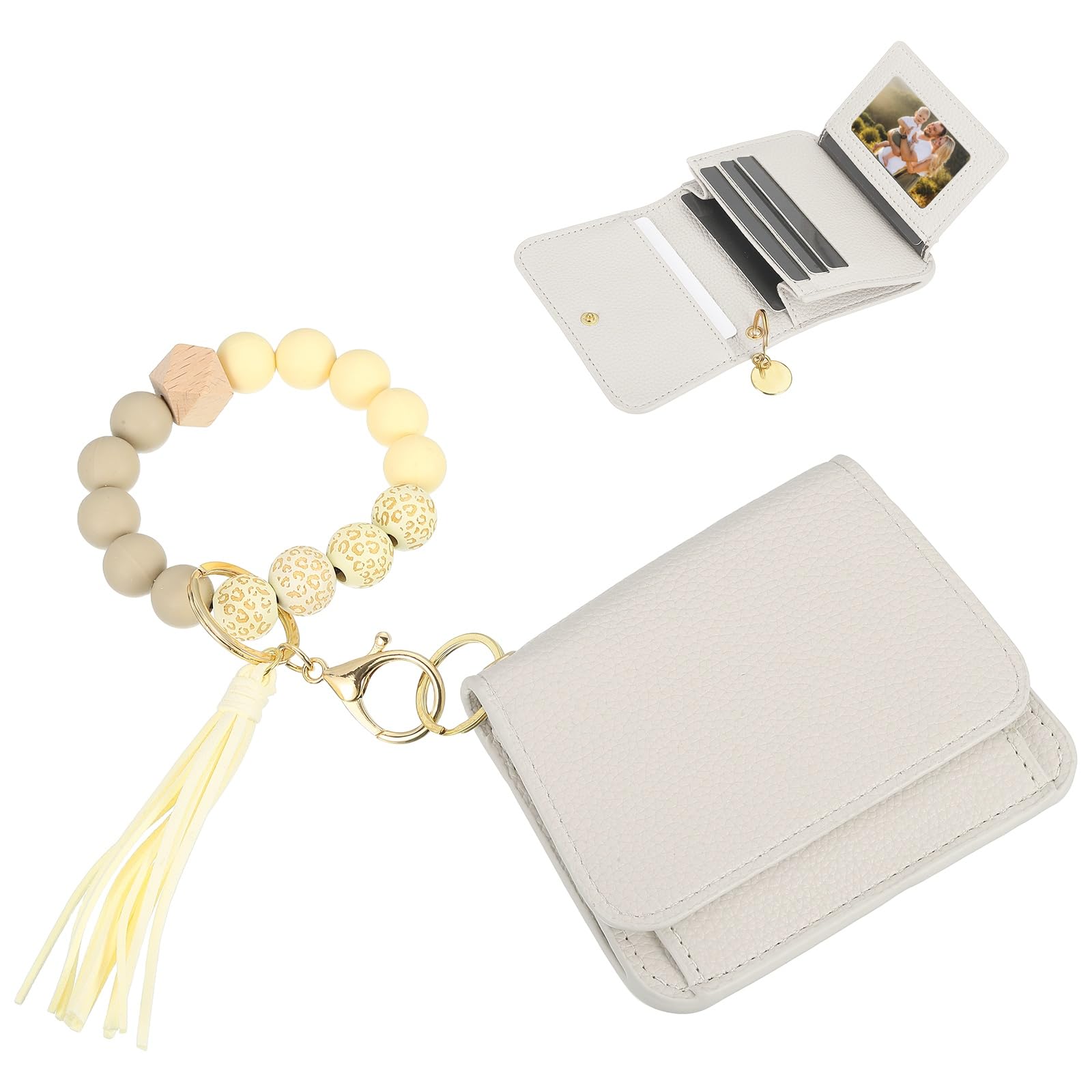 

[PATIKIL] 4,7 x 3,5 x 1,4 Силиконовый браслет-брелок из деревянных бусин, кошелек-кисет на запястье, набор, Маленький передний карман для кредитной карты, брелок-кошелек на молнии для монет с