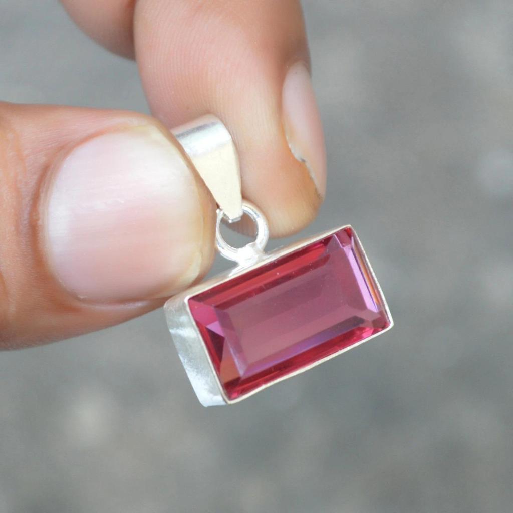 Cushion Cut Rhodolite Garnet Gems 925 Sterling Silver Artisan Pendant