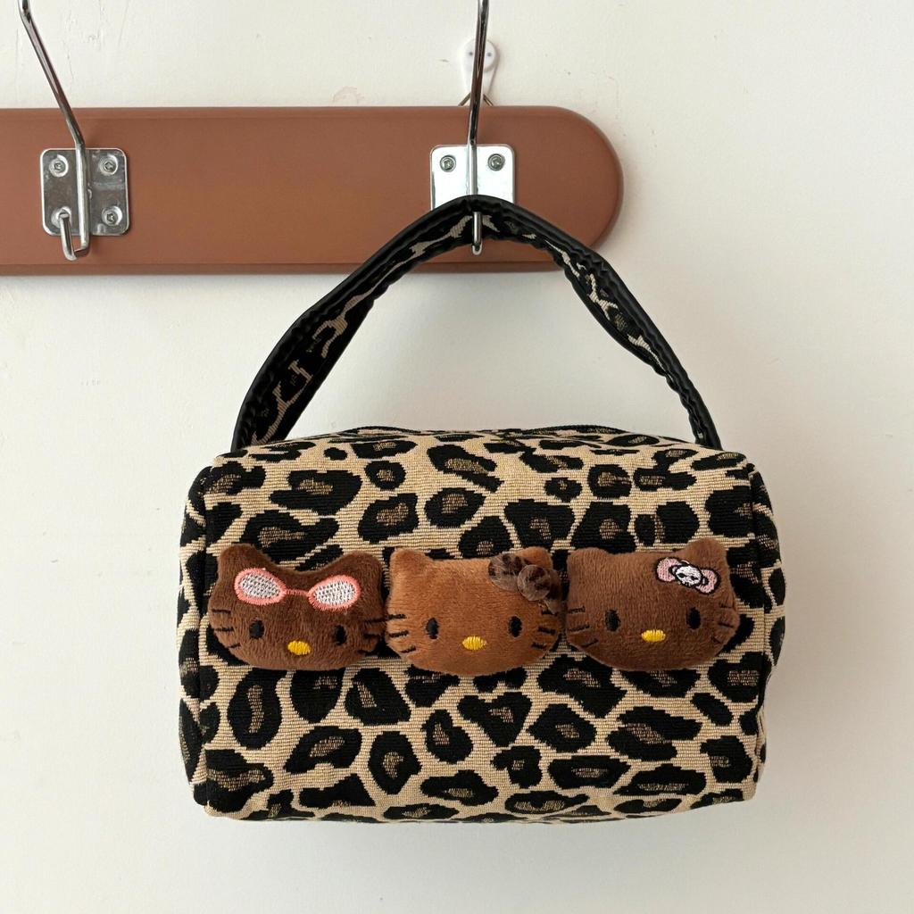 Leopard Print Kitten Plush Makeup Bag - Portable Skincare & Travel Organizer for Women