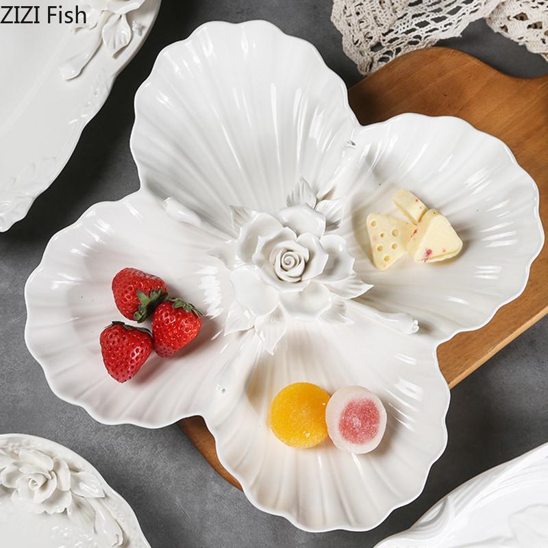 Blumenrelief Keramikteller Frühstück Obstsalat Speiseteller Hotel Restaurant Westlicher Teller Küche Dessertteller Besteck