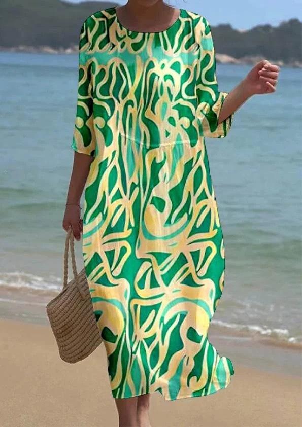 European and American New Large-size Dress Women's Clothing Seaside Vacation Printed Loose Long Dress