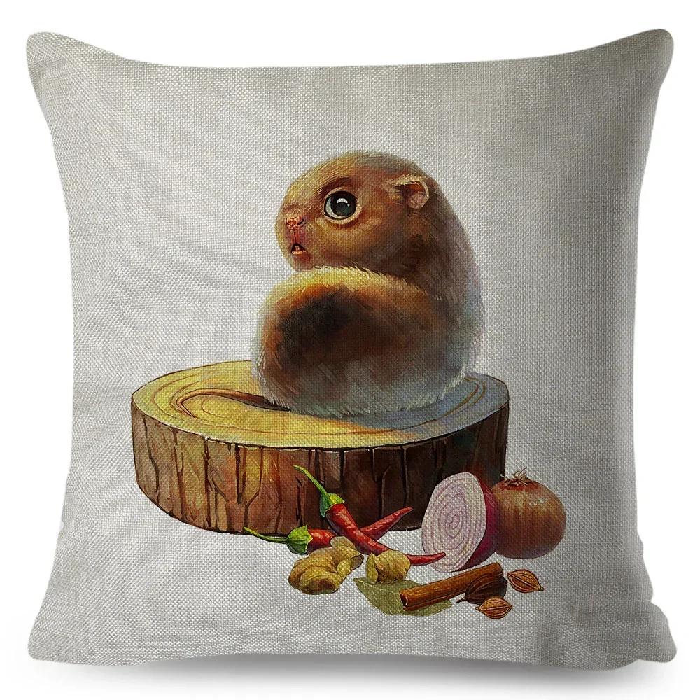 Cute Cartoon Animal Pillowcase Watercolor Animal Cushion Cover Living Room Bedroom Sofa Linen Decorative Pillowcase