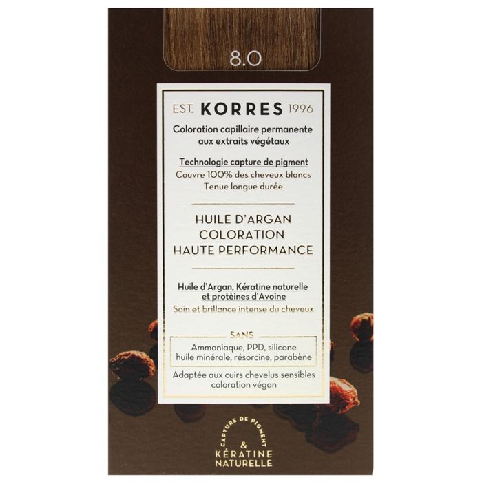 Coloration Permanente - KORRES - Blond Clair 8.0 - Sans ammoniaque - Crème - Tous types de cheveux