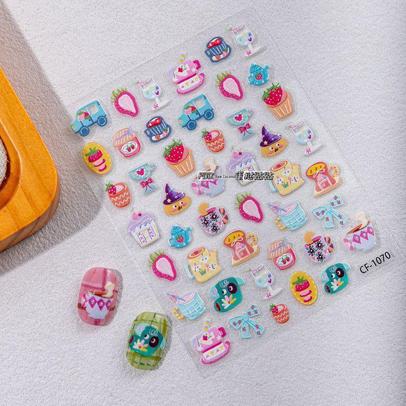 

Cyan Sea Cartoon Graffiti 3D Sticker Nail Art with Cute Bow Design Peculiar Little World [1 sheet]