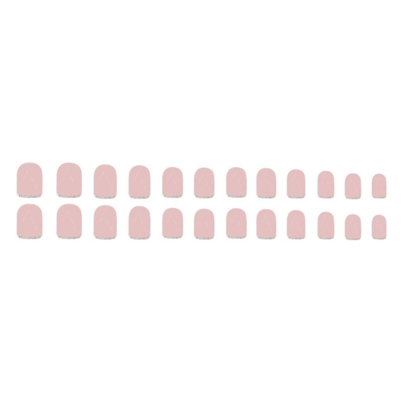 Press On Nail Short Square False Nail French Tip Stick On Acrylic Nail for Women Girls Manicure Nail Accesories 24Pcs