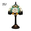 Floral Pattern Lamp Tiffany Dragonfly Stained Glass Table Lamp, Vintage Blue Bedside Night Light, European Style Metal Base Decorative Atmosphere for