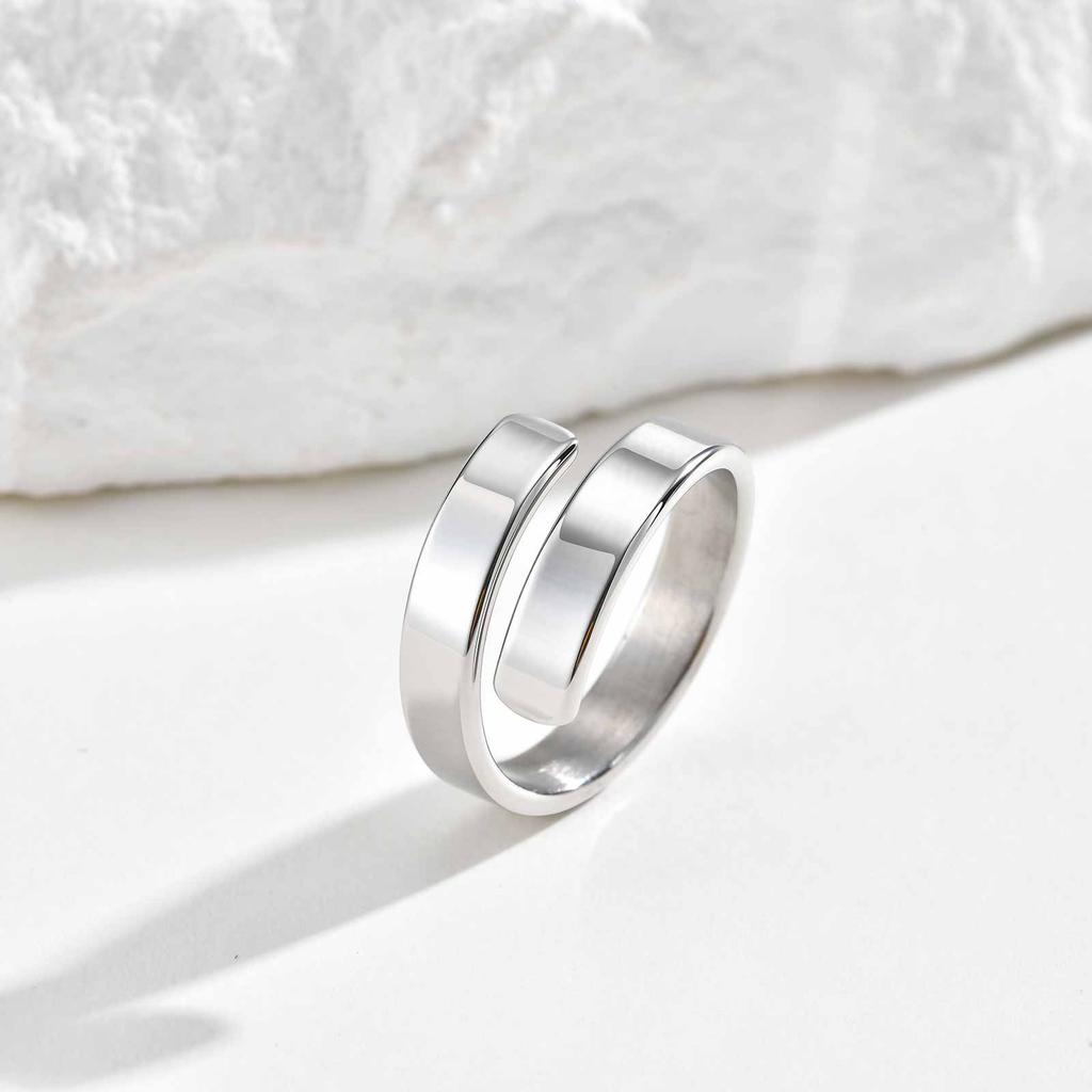 Adjustable Stainless Steel Simple Couple Ring for Women Men Statement Wrap Wide Finger Ring Couple Jewelry Valentine's Day Gifts